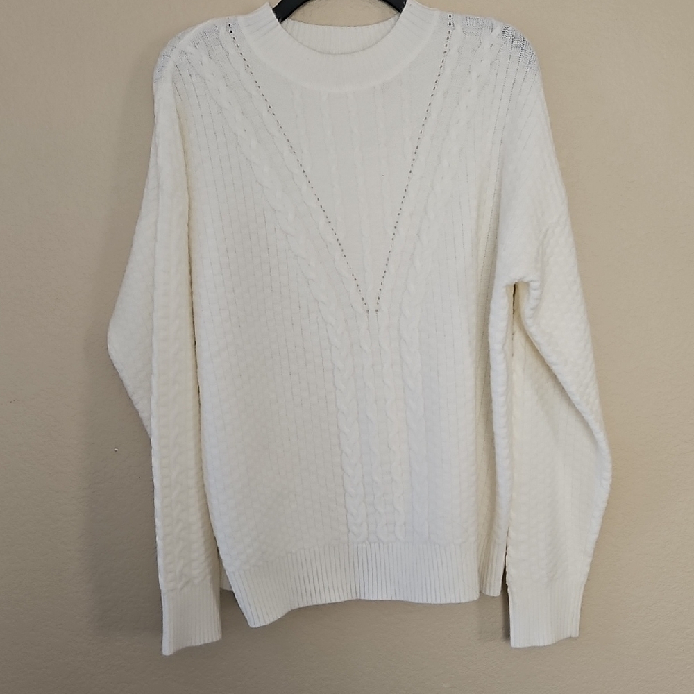 ANDREE BY UNIT White Cable Knit Sweater Large‎